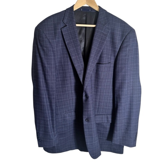 Paul Fredrick Sport Coat Blazer Mens 46 L Plaid Blue Classic Fit Wool Silk Linen - Picture 2 of 8